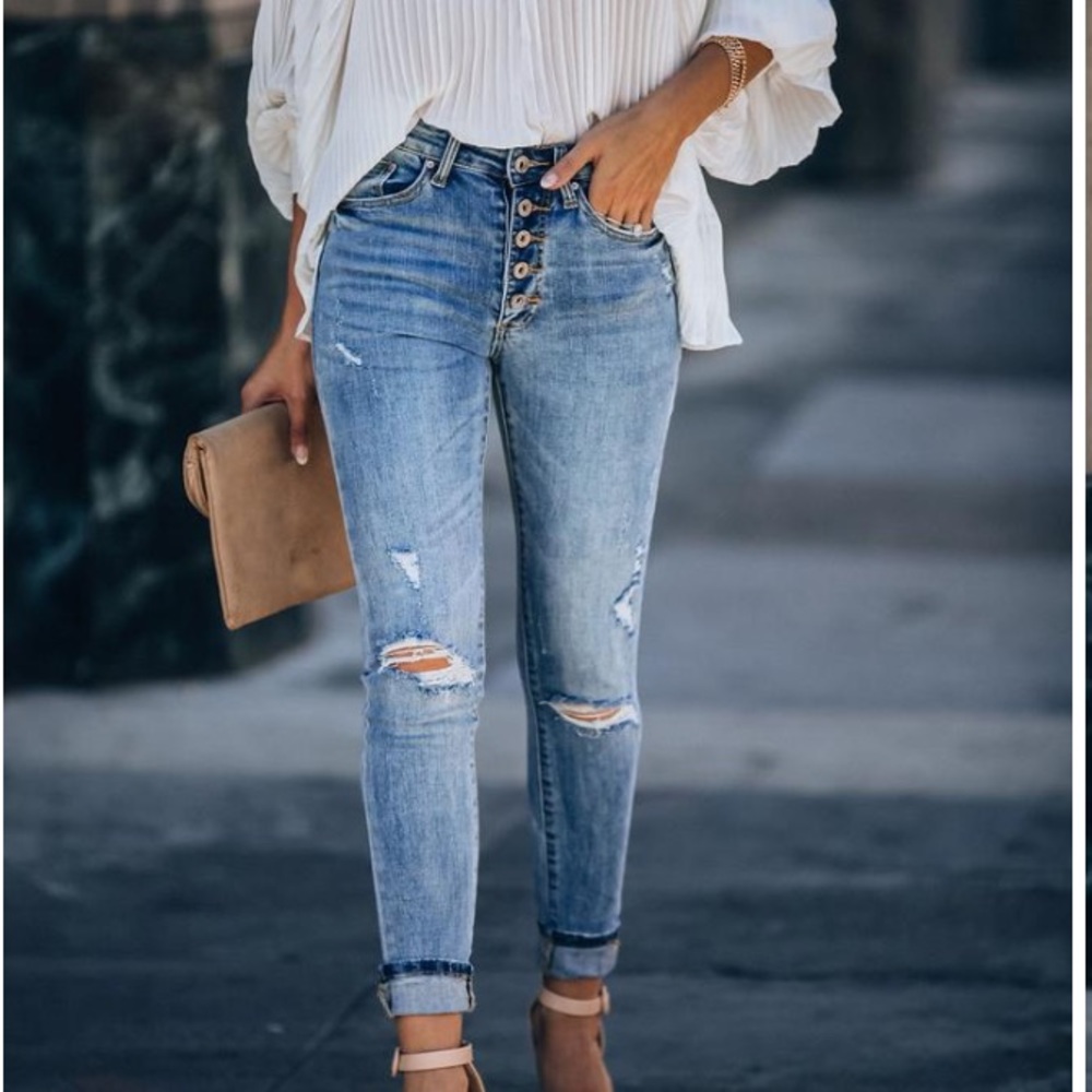 VICI: Redwood high rise button front skinny
